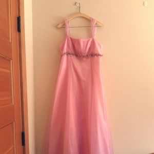 Pink A-line full length prom dress